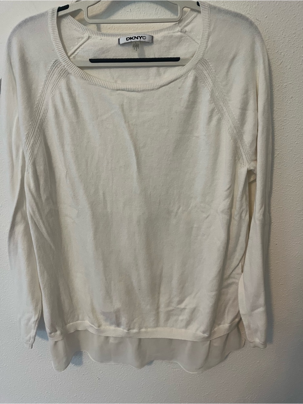 DKNYC Cream Scoop Neck Layered Hem Knit Pullover